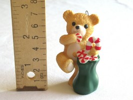 Vintage Hallmark Ornament Cinnamon Teddy Bear Candy Cane Mint Bag Porcelain 1989 - £7.75 GBP
