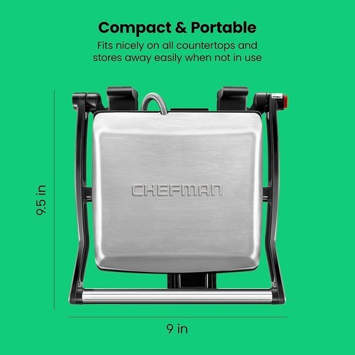 Chefman Panini Press 3 in 1 4 Slice Grill and Gourmet Sandwich Maker - Black Item image 3