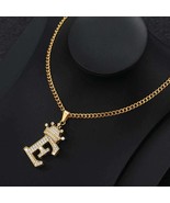 Zircon Crown Letter Pendant Necklace For Women Men - E - $19.99