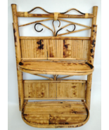 Folding Burnt Rattan Bamboo 2 Tier Wall Shelf 21&quot; Tiki Bathroom Kitchen ... - $176.56 CAD