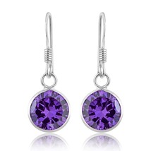 Sparkly Mini Round Purple CZ Floating Halo Sterling Silver Dangle Earrings - £10.27 GBP