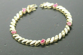 10 Ct Oval Cut Ruby &amp; Diamond 14K Yellow Gold Finish Design Party Wear Bracelet - £126.41 GBP