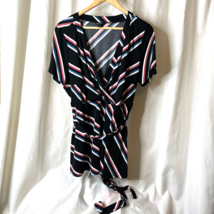 Torrid Shirt Womens Plus Size Studio Knit Surplice Wrap Top Striped Tie 1 - £13.54 GBP