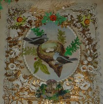 1850&#39;s Antique Victorian LARGE Lace Christmas Card With Scraps &amp; Hand Painting - £295.18 GBP