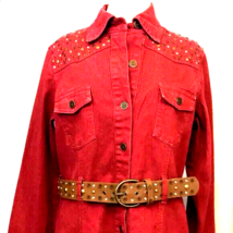 Women’s Red Denim Jacket Vintage Diane Gilman Rust  Embellished Beaded Studded - £22.41 GBP