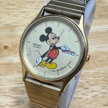 Seiko Disney Quartz Watch 5Y23-7079 Mickey Men Gold Tone Day Date New Battery - £67.49 GBP