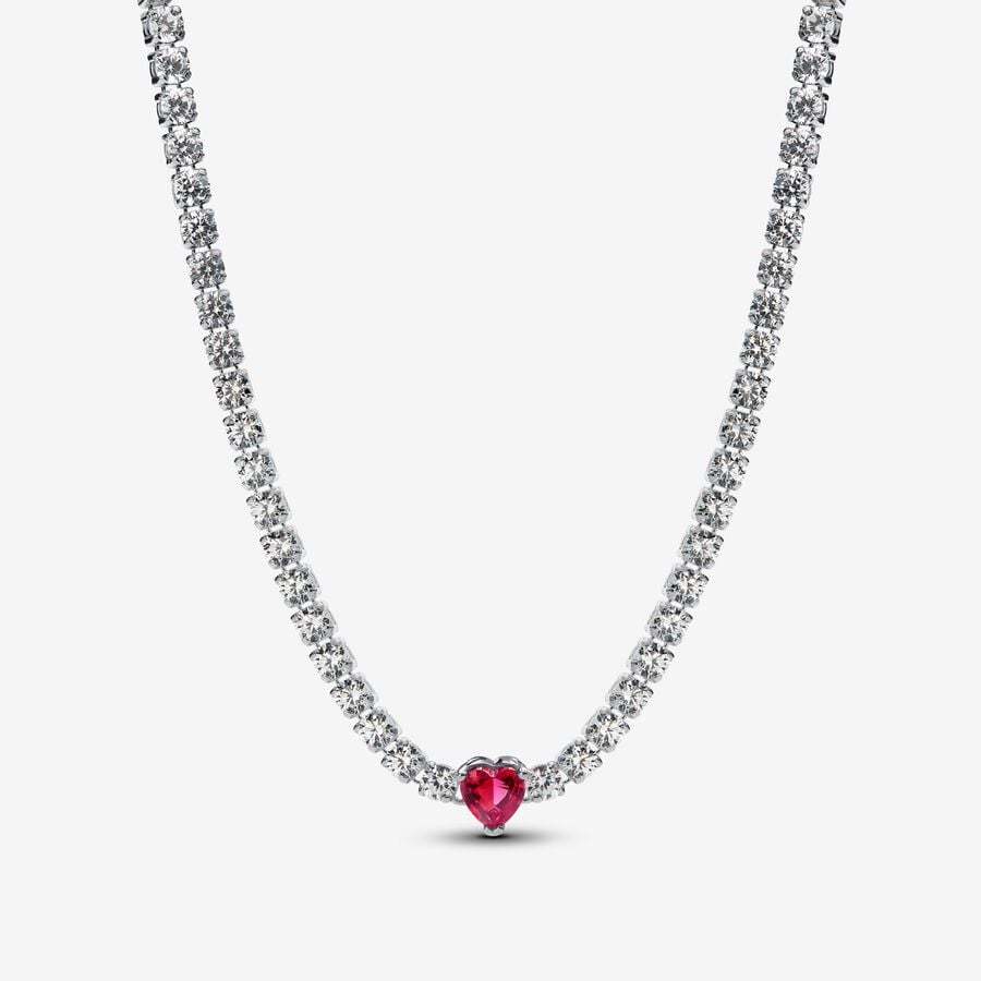 925 Sterling Silver Halo Heart Choker Necklaces 40CM   393549C01-40