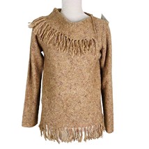Modern Soul Sweater XS Tan Fringe Boho Asymmetrical Neck New - £20.30 GBP