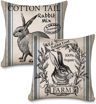 Vintage Farmhouse Bunny Throw Pillow Covers 18&quot; X 18&quot; Set of 2 - Retro Farm Rabb - £17.88 GBP