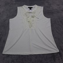 Liz Mccoy Shirt Womens L White Lace Blouse Sleeveless V Neck Front Tie - £17.89 GBP