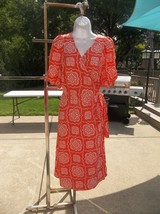 Nwot Ann Taylor Cute Orange&amp;White Print Wrap Dress M - £27.96 GBP