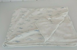 Carter&#39;s Sharks All Over One Ply White Cotton w Blue Outline Baby Boy Blanket - £14.79 GBP