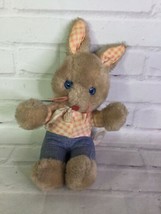 VTG Easter Pets Unlimited Brown Bunny Rabbit Blue Eyes Plush Stuffed Toy Plaid - £27.84 GBP