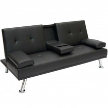 Sofa Bed Futon Lounger Home Theater Compact Recliner Couch w Cup Holders Black - £313.29 GBP