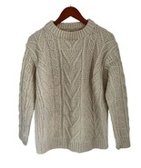 Celtic Art Hand-knit Aran Sweater Irish Wool Pullover Cable-knit Cream L... - $79.19