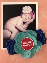Monthly Milestone 12 Month Blue Headband Set w/ Flower for Newborn Baby &amp; up wit - £1.56 GBP
