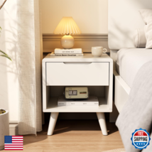Yazifirstly Solid Wood Nightstand White Night Stand Drawers Mid Century ... - $143.36