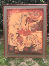 Vintage Thai Batik Original Huge Mid Century Modern Thailand Fabric Art Painting - £882.01 GBP