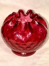 Vintage Fenton Cranberry  Pinched Rim Bowl Vase Reverse Coin Dot Glass - £19.08 GBP