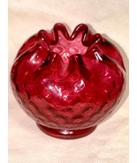 Vintage Fenton Cranberry  Pinched Rim Bowl Vase Reverse Coin Dot Glass - $24.70