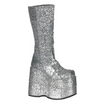 Demonia STA301G/S Men&#39;s Silver Glitter 7&quot; Platform Gogo Dancer Knee High Boots - £91.08 GBP