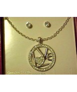 Circle Of Love Necklace &amp; Pierced Earrings Boxed Set Crystal Rhinestone ... - £7.84 GBP