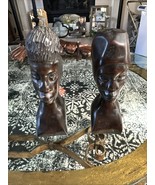 Vtg Hand Carved Wood Statues Man Woman Couple Heads Faces African Tribal... - €33,86 EUR