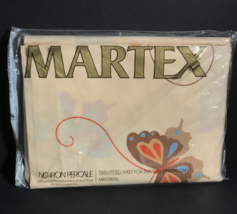 HANAE MORI Beige Butterfly Twin Fitted Sheet New VTG Martex Volante bedding - $44.55