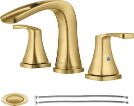 Brushed Gold Parlos Waterfall Widespread Bathroom Sink Faucet With 2 Handles, - £85.74 GBP