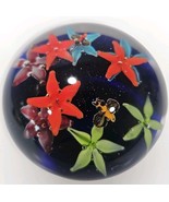 Cobalt Blue Floral Paperweight Colorful Flowers &amp; Bees Art Glass Ov Star... - €21,02 EUR