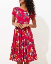 Ann Taylor LOFT Pink Floral Modest Pleated Skirt Size 4 Dress Short Sleeve - £21.88 GBP