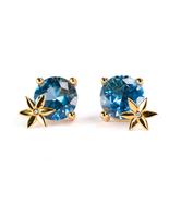 Luxury 925 Silver 14K Gold Plated Blue Stone Floral Earrings Hypoallerge... - $80.00