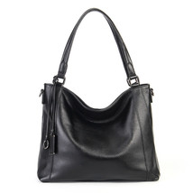 Soft Skin 100% Genuine Leather Fashion Women Shoulder Bag Black Handbag Large Ca - £93.44 GBP