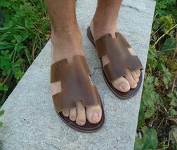 Men&#39;s Handmade Greek Leather Slide Sandals - $57.00
