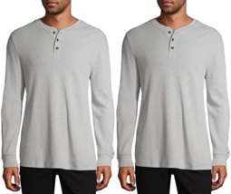 2 Long Sleeve Thermal Henley Shirt Button Mens Size M 38 40 Gray New - $14.20