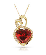 14K Solid Yellow Gold Heart Birthstone Created Diamond Pendant 4.50ctw - £159.49 GBP