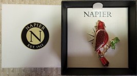 Napier Red Cardinal Bird Perched On Gold Tone Branch Brooch Pin Signed NIB - £18.94 GBP
