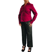 Coldwater Creek M (10-12) Women&#39;s Button Up Shirt Raspberry V Neck Long Sleeve - £9.59 GBP
