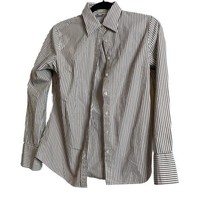 J Crew Womens Size Small Button Up Long Sleeve Shirt White Brown Stripe - £10.81 GBP