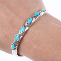 6.5&quot; Vintage IHMSS Zuni Silver and turquoise inlaid bracelet - £153.45 GBP
