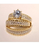 2 Ct Round Real Moissanite His Her Wedding Trio Ring Set 14K Yellow Gold... - €142,51 EUR