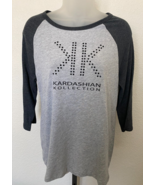 Kardashian Kollection Gray Black 3/4 Sleeve Top Blouse Size L Large NWT - $27.06 CAD