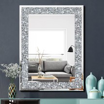 Crystal Crush Diamond Rectangle Silver Mirror For Wall Decoration 24X32Inch Wall - £135.46 GBP