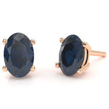 Lab-Created Sapphire 8x6mm Oval Stud Earrings in 10k Rose Gold - £206.55 GBP