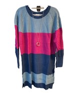 NWT Lularoe Large Navy, Light Blue &amp; Fuchsia Wide Striped Lauren Sweater... - $44.54