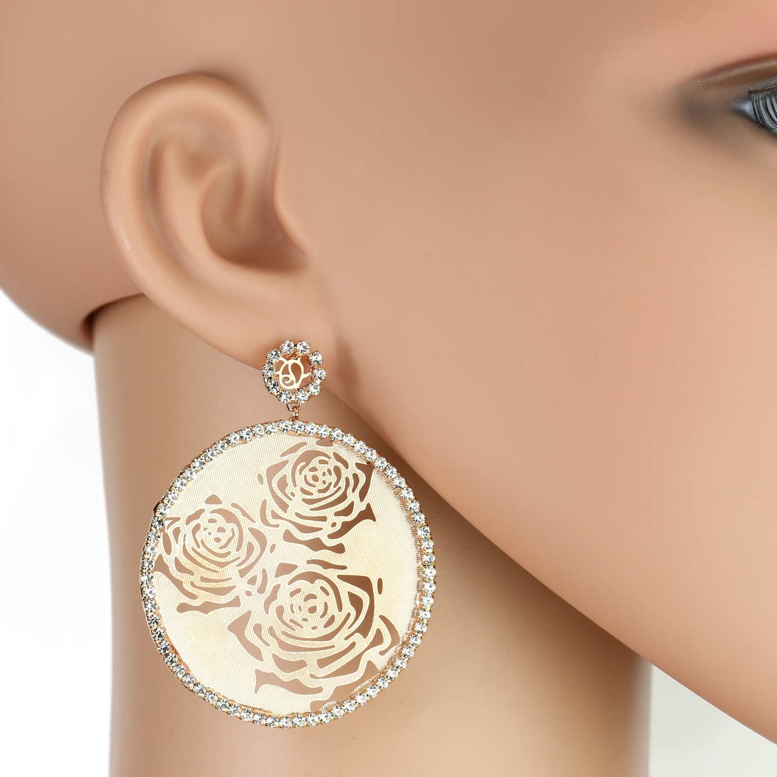 Rose Gold Tone Floral Cut-Out Earrings with Swarovski Style Crystals