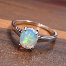Natural Opal Oval Cut Engagement Ring, Rainbow Minimalist Jewelry, Wedding Gift - £85.28 GBP
