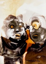 Jose Tonito Original Painting.GOSSIP.Organic Surreal art.Mind blowing figures - $33.25