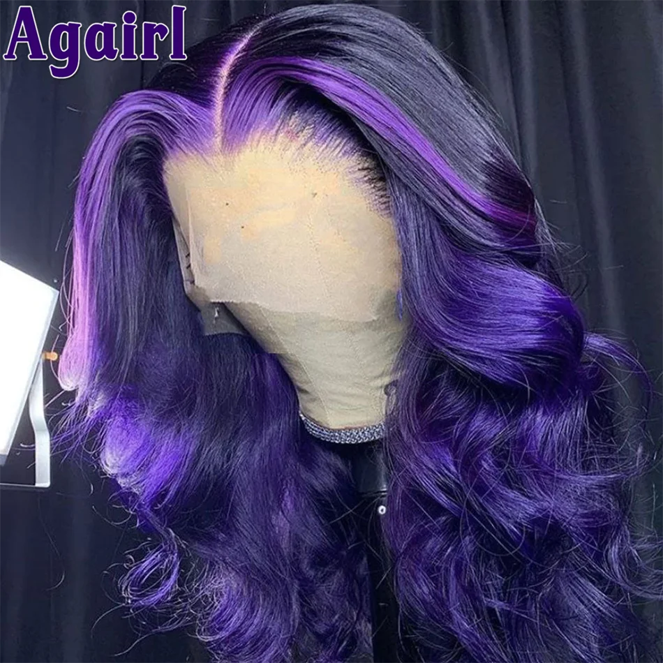 13X6 Transparent Full Lace Wigs Highlight Black And Purple Loose Wave Lace Fro - £80.93 GBP+