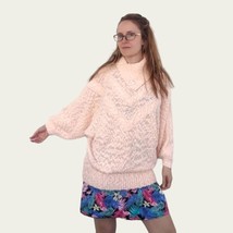 80s Nubby Peach Sweater Dolman Jumper Cowl Collar Vintage Knit M - £28.99 GBP